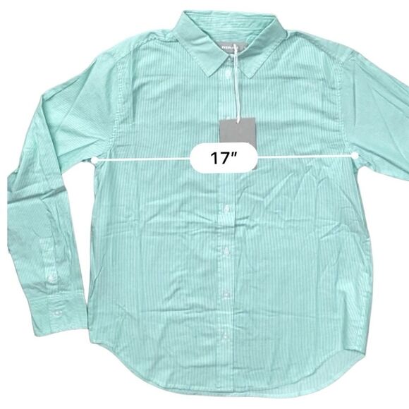 Everlane Relaxed Striped Button Down Shirt 0‎ Green Cotton Classic Normcore Boxy - Picture 7 of 8